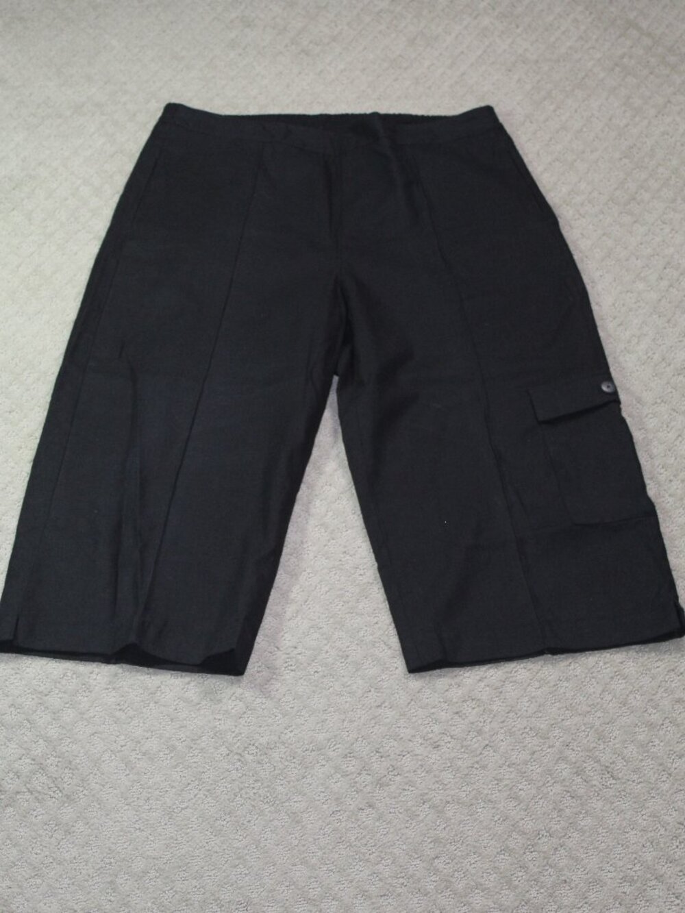 Coldwater Creek Black Linen Blend Cropped Wide Leg Cargo Pants Size LP